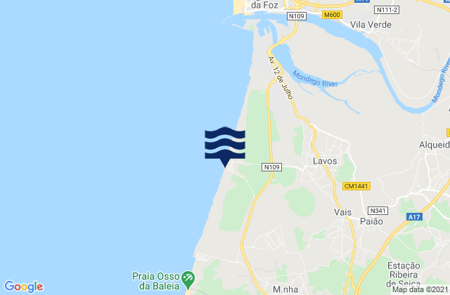 Karte der Gezeiten Praia da Costa de Lavos, Portugal