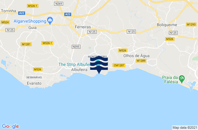 Karte der Gezeiten Praia da Oura, Portugal