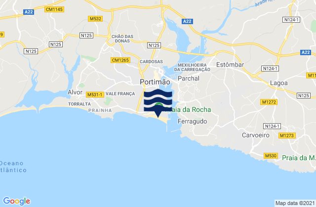 Karte der Gezeiten Praia da Rocha, Portugal