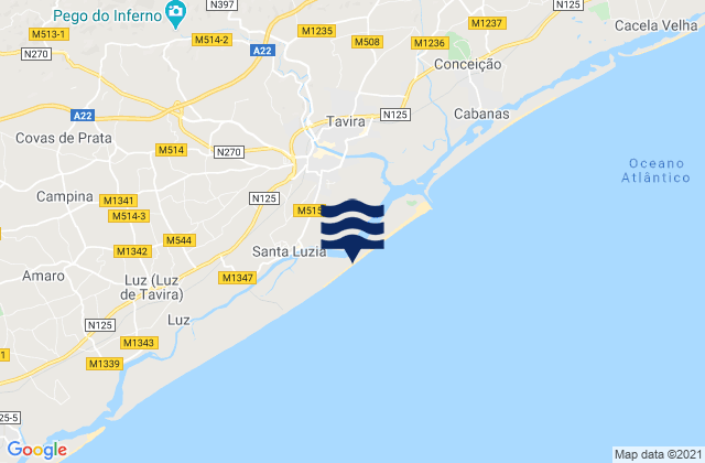 Karte der Gezeiten Praia da Terra Estreita, Portugal