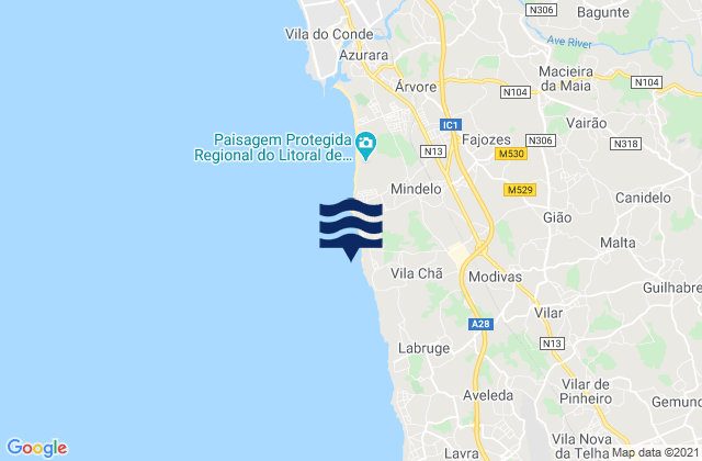 Karte der Gezeiten Praia da Terra Nova, Portugal