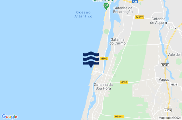 Karte der Gezeiten Praia da Vagueira, Portugal