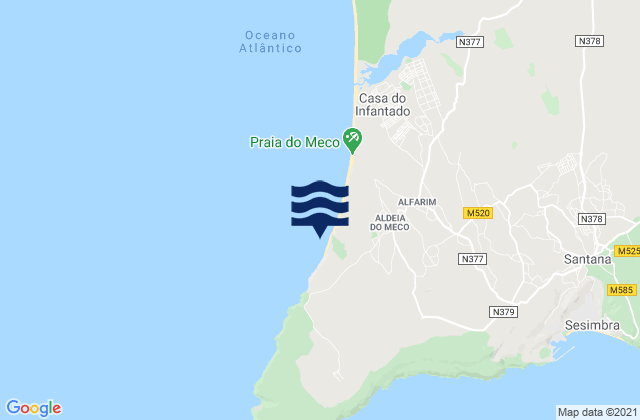 Karte der Gezeiten Praia das Bicas, Portugal