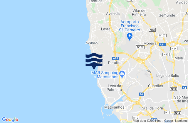 Karte der Gezeiten Praia das Salinas, Portugal