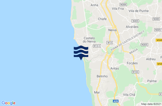 Karte der Gezeiten Praia de Antas, Portugal