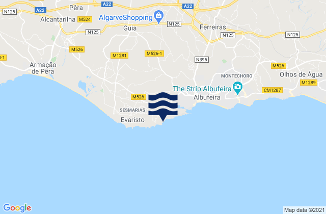 Karte der Gezeiten Praia de Arrifes, Portugal