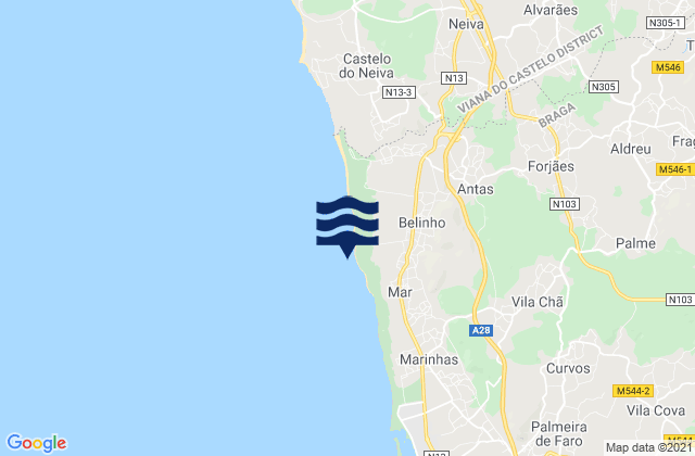 Karte der Gezeiten Praia de Belinho, Portugal