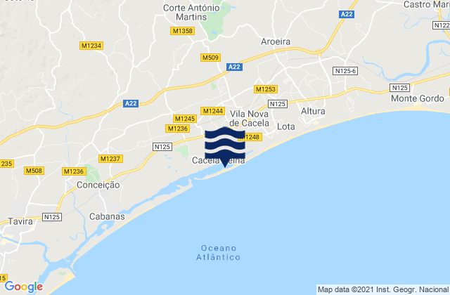 Karte der Gezeiten Praia de Cacela Velha, Portugal