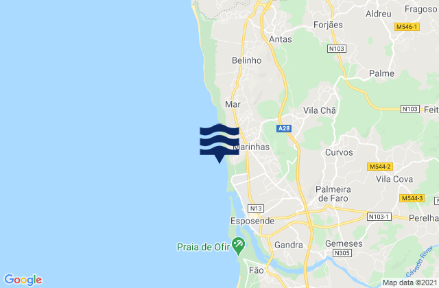 Karte der Gezeiten Praia de Cepães, Portugal