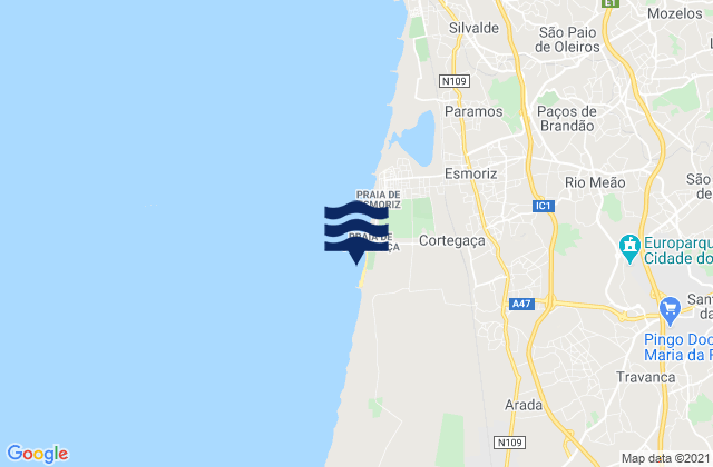 Karte der Gezeiten Praia de Cortegaça, Portugal