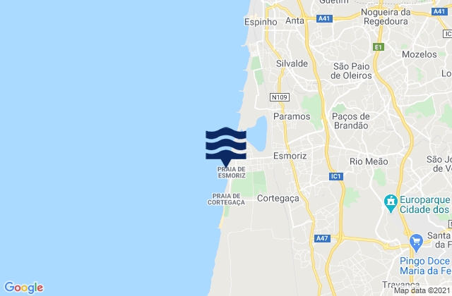 Karte der Gezeiten Praia de Esmoriz, Portugal