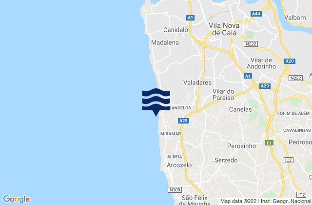 Karte der Gezeiten Praia de Francemar, Portugal