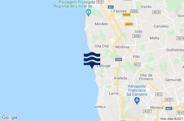 Karte der Gezeiten Praia de Labruge, Portugal