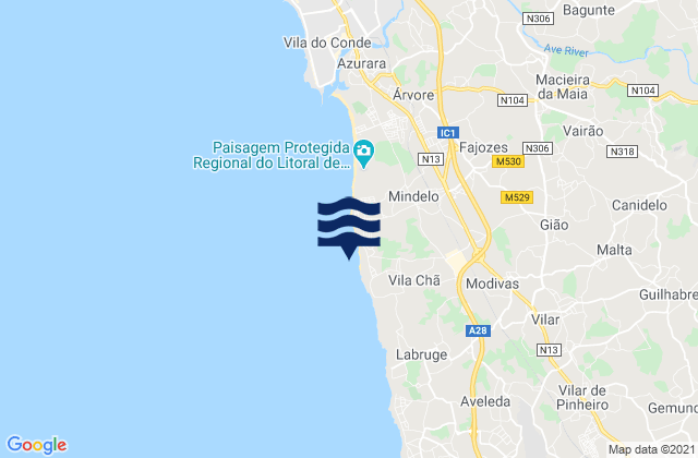 Karte der Gezeiten Praia de Laderça, Portugal