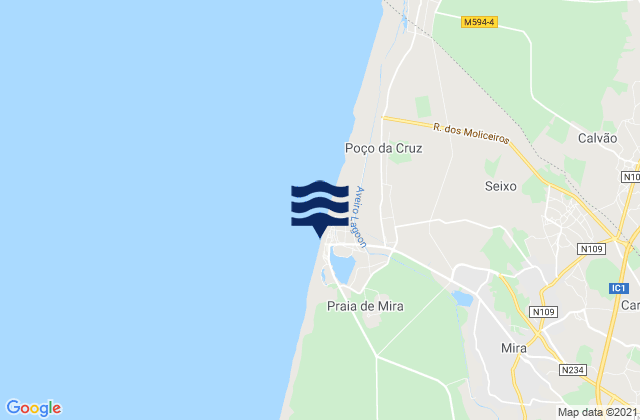 Karte der Gezeiten Praia de Mira, Portugal