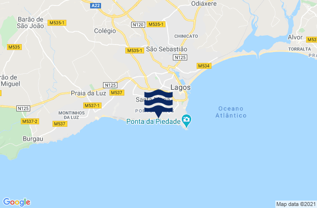 Karte der Gezeiten Praia de Porto de Mós, Portugal
