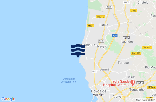 Karte der Gezeiten Praia de Santo André, Portugal