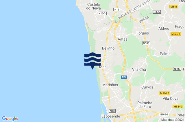 Karte der Gezeiten Praia de São Bartolomeu do Mar, Portugal
