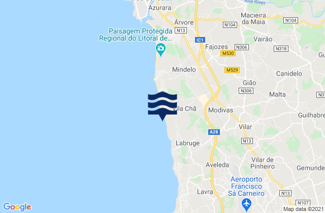 Karte der Gezeiten Praia de Vila Chã, Portugal
