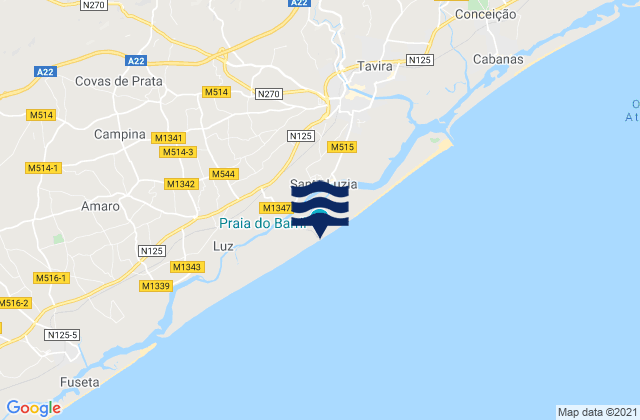 Karte der Gezeiten Praia do Barril, Portugal