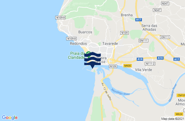 Karte der Gezeiten Praia do Cabedelinho, Portugal