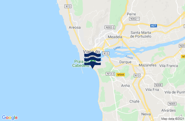 Karte der Gezeiten Praia do Cabedelo, Portugal