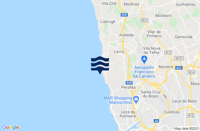 Karte der Gezeiten Praia do Marreco, Portugal