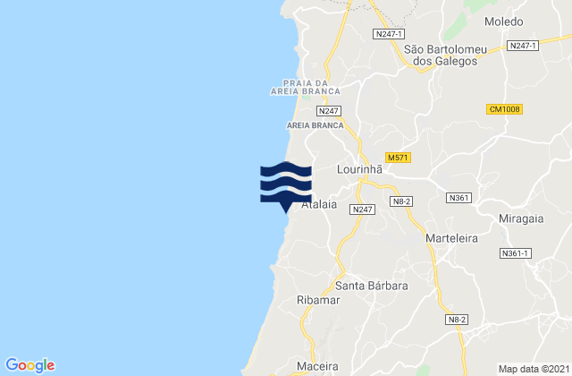 Karte der Gezeiten Praia do Porto das Barcas, Portugal