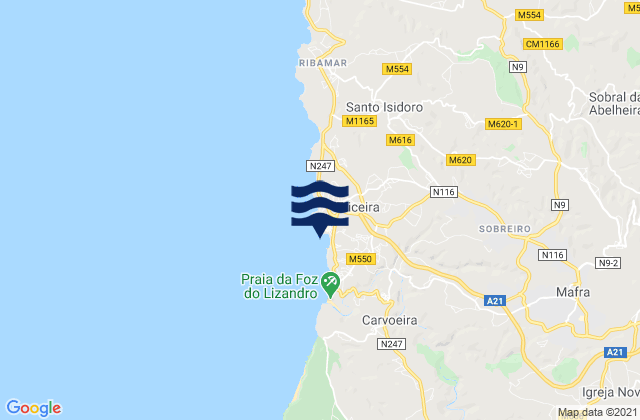 Karte der Gezeiten Praia do Sul, Portugal
