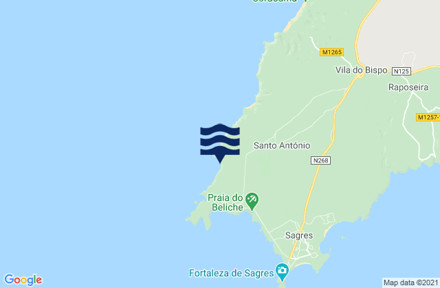 Karte der Gezeiten Praia do Telheiro, Portugal