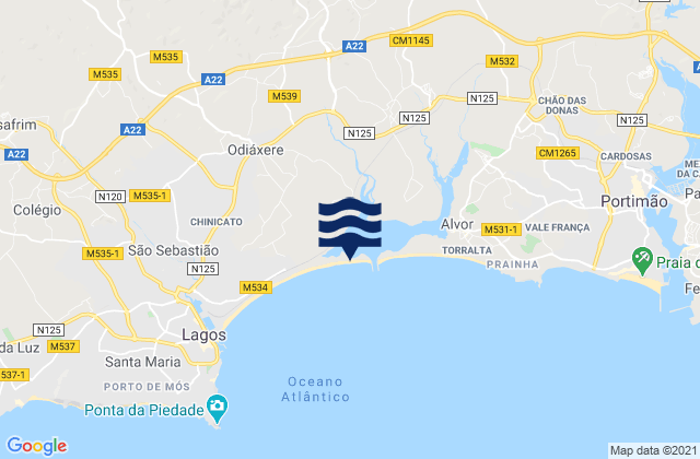 Karte der Gezeiten Praia do Vale da Lama, Portugal