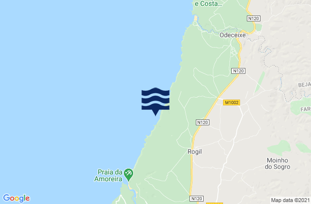 Karte der Gezeiten Praia do Vale dos Homens, Portugal