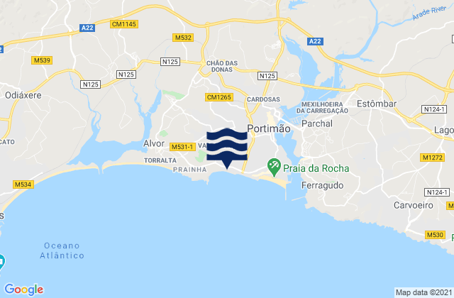 Karte der Gezeiten Praia do Vau, Portugal