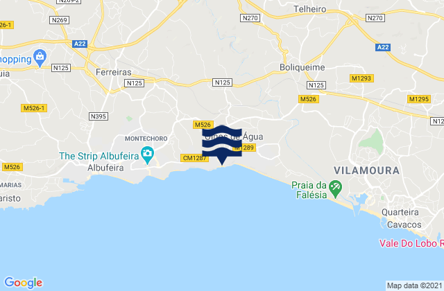 Karte der Gezeiten Praia dos Olhos de Água, Portugal