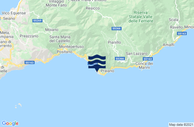 Karte der Gezeiten Praiano, Italy