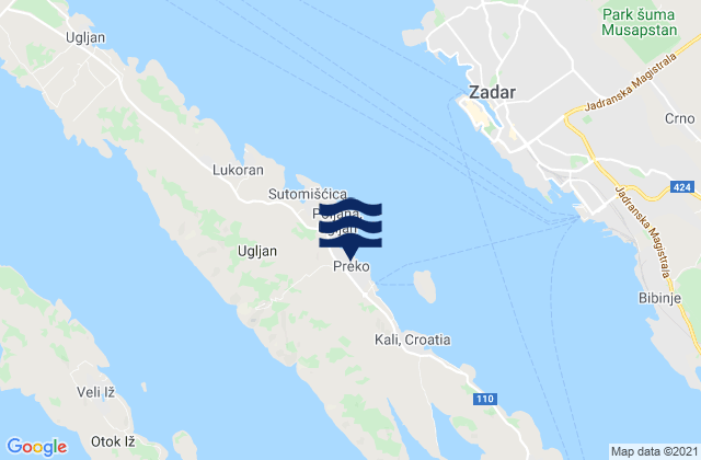 Karte der Gezeiten Preko, Croatia