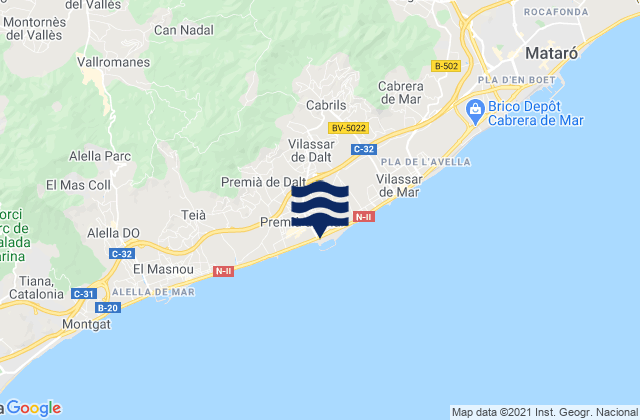 Karte der Gezeiten Premià de Mar, Spain