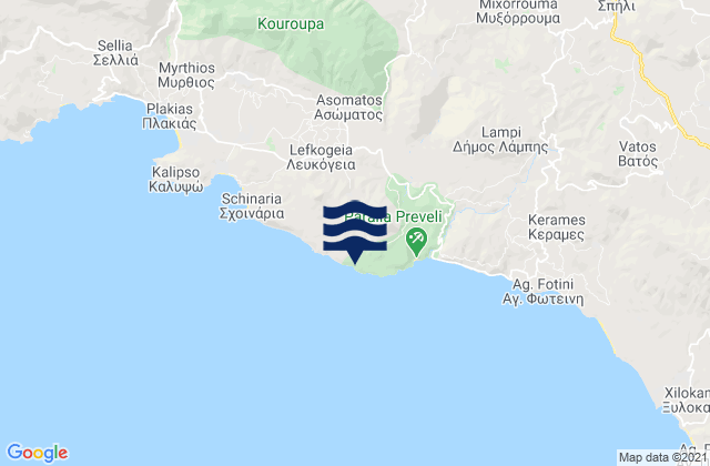 Karte der Gezeiten Preveli, Greece