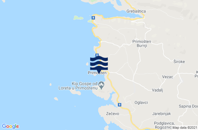 Karte der Gezeiten Primošten, Croatia