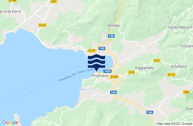 Karte der Gezeiten Propriano Port, France