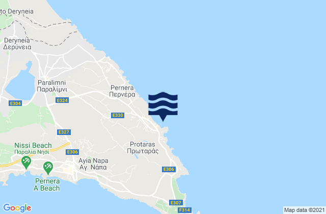 Karte der Gezeiten Protaras, Cyprus