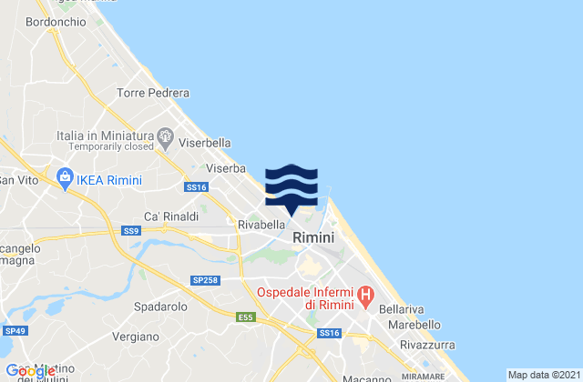 Karte der Gezeiten Provincia di Rimini, Italy