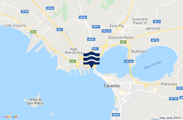 Karte der Gezeiten Provincia di Taranto, Italy