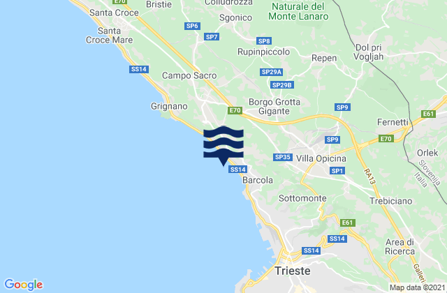 Karte der Gezeiten Provincia di Trieste, Italy
