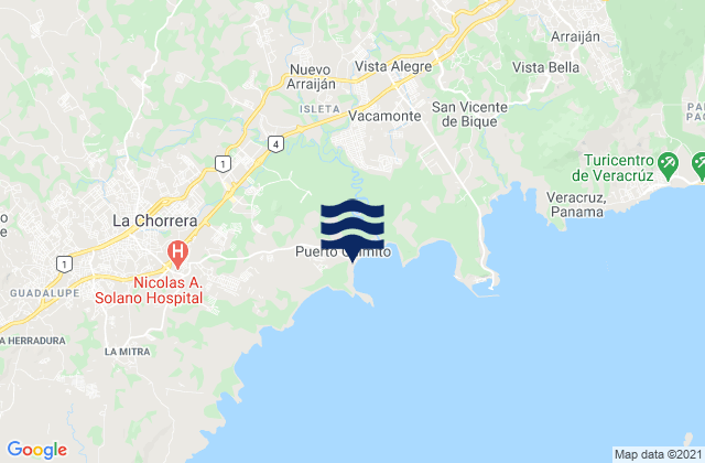 Karte der Gezeiten Puerto Caimito, Panama