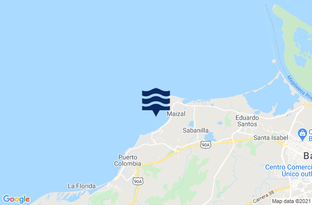 Karte der Gezeiten Puerto Colombia, Colombia
