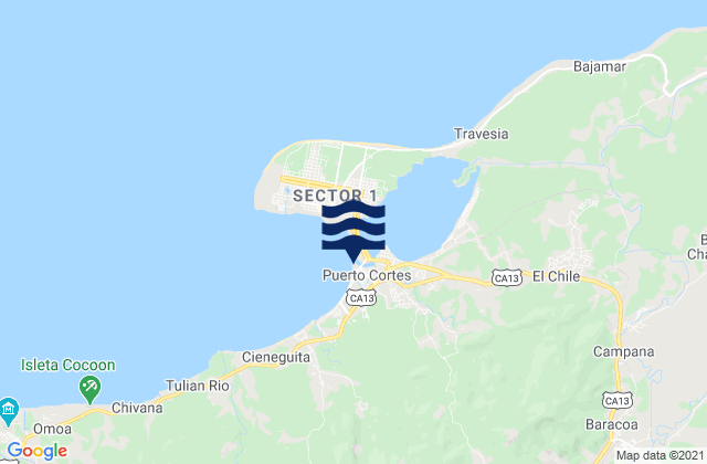 Karte der Gezeiten Puerto Cortez, Honduras