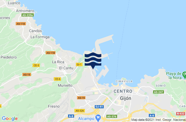 Karte der Gezeiten Puerto de Gijón, Spain