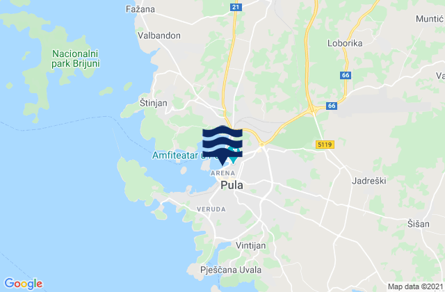 Karte der Gezeiten Pula-Pola, Croatia