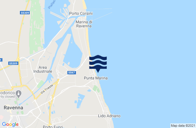 Karte der Gezeiten Punta Marina, Italy